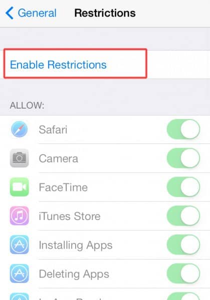 Enable Restrictions