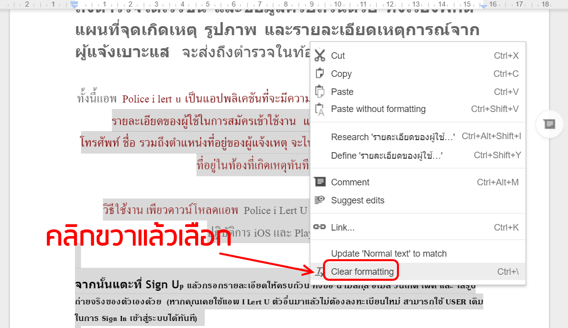 ขจัดความวุ่นวายเรื่องรูปแบบอักษรบน Google Docs ด้วย Clear formatting