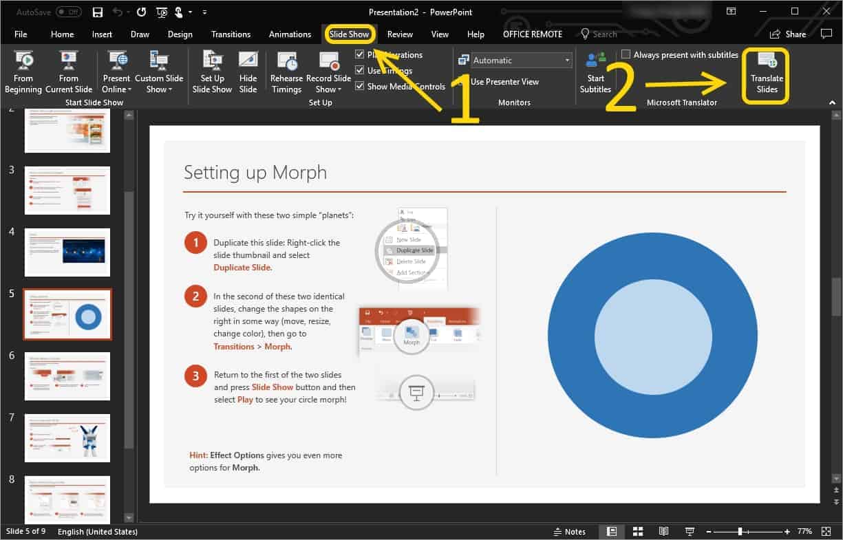 Translate Slides แปลสไลด์ PowerPoint ทุกหน้าเป็นภาษาอะไรก็ได้ ในคลิกเดียว