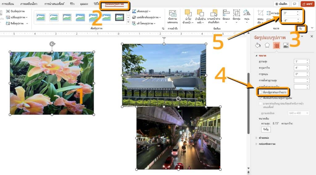 วิธีปรับขนาดรูปภาพใน PowerPoint หลายๆรูปพร้อมกันในครั้งเดียว