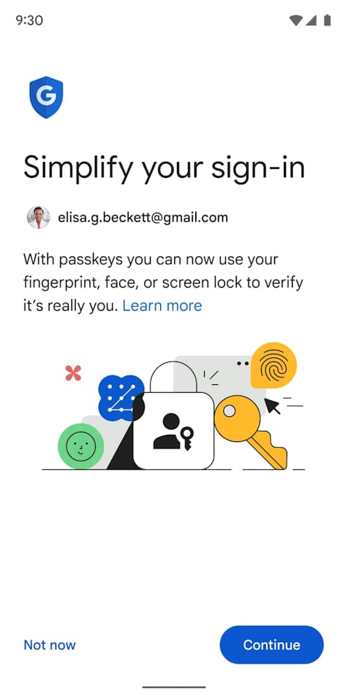 บัญชี Google ใช้ Passkeys