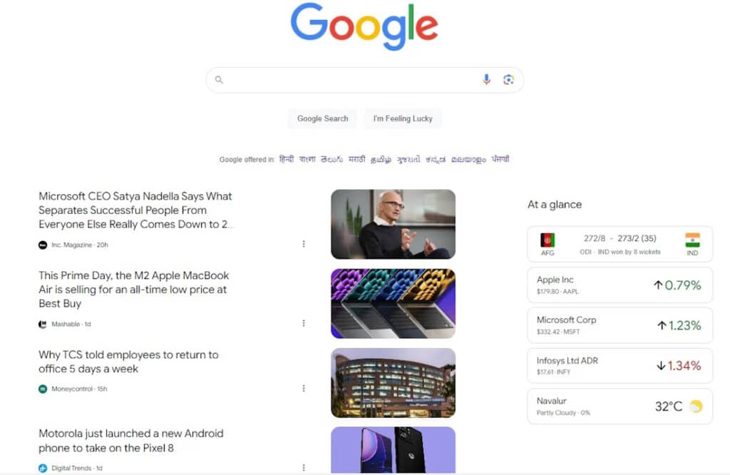 หน้าแรกเว็บไซต์ Google